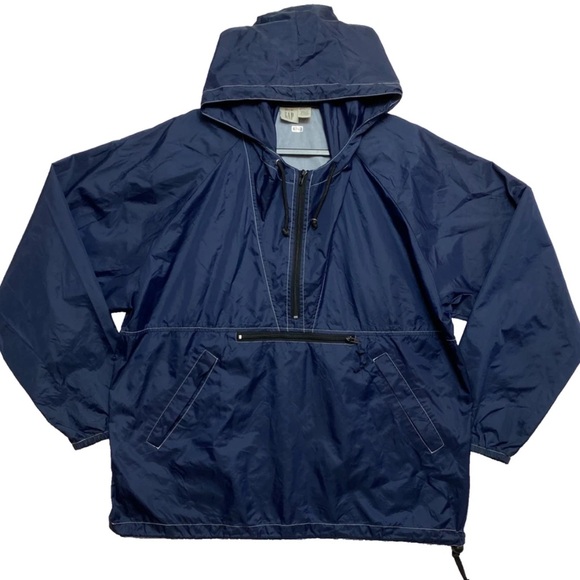 VINTAGE Gap Anorak Jacket Mens L Navy Blue Pullover Zippered Pocket Nylon - Picture 1 of 15
